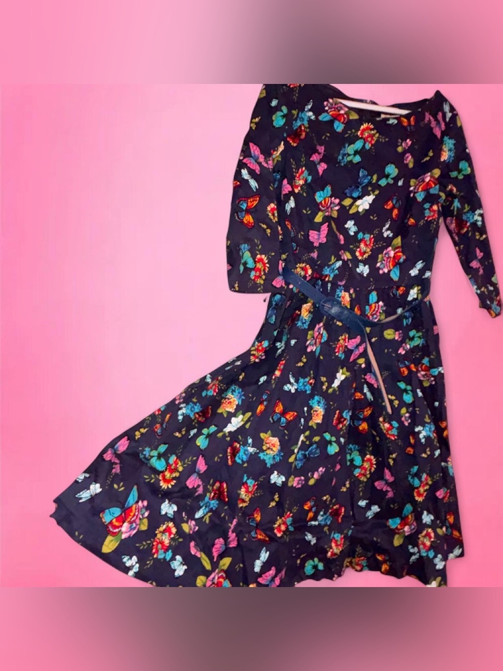 Blue Butterfly Swing Dress W/ Belt- NWT